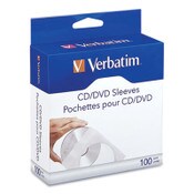 Verbatim® CD/DVD Sleeves, 1 Disc Capacity, Clear/White, 100/Box Item: VER49976