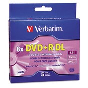 Verbatim® DVD+R Dual-Layer Recordable Disc, 8.5 GB, 8x, Jewel Case, Silver, 5/Pack Item: VER95311