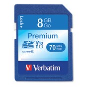 Verbatim® 8GB Premium SDHC Memory Card, UHS-1 V10 U1 Class 10, Up to 70MB/s Read Speed Item: VER96318