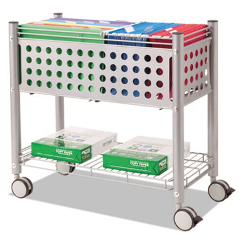 Vertiflex® File Cart with Open Top, Metal, 1 Shelf, 2 Bins, 28.25" x 13.75" x 27.38", Matte Gray Item: VRTVF52000