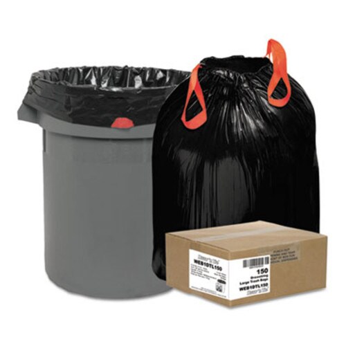 Draw 'n Tie® Heavy-Duty Trash Bags, Drawstring, 33 gal, 1.2 mil, 33.5" x 38", Black, 25 Bags/Roll, 6 Rolls/Box Item: WBI1DTL150