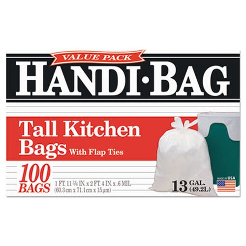 Handi-Bag® Super Value Pack Can Liners, 13 gal, 0.6 mil, 23.75" x 28", White, 100/Box Item: WBIHAB6FK100