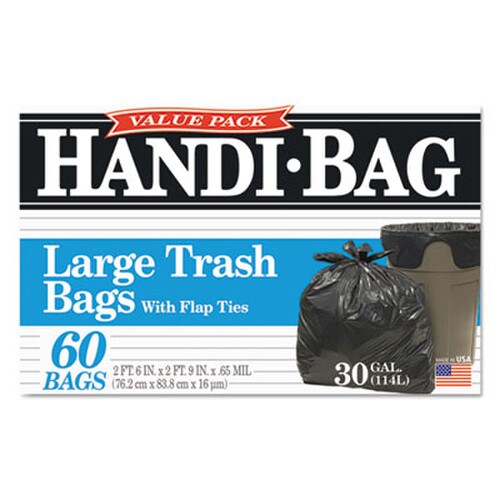 Handi-Bag® Super Value Pack Can Liners, 30 gal, 0.65 mil, 30" x 33", Black, 60/Box Item: WBIHAB6FT60