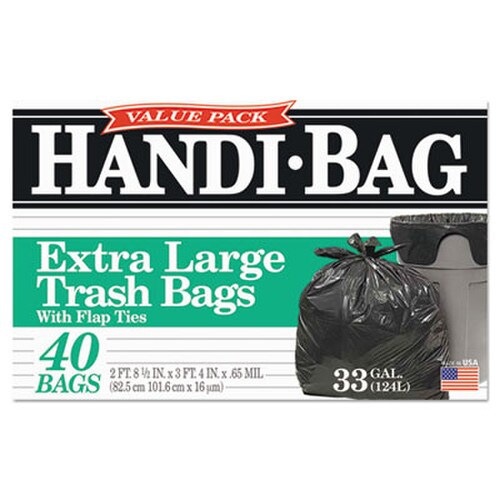 Handi-Bag® Super Value Pack Can Liners, 33 gal, 0.65 mil, 32.5" x 40", Black, 40/Box Item: WBIHAB6FTL40