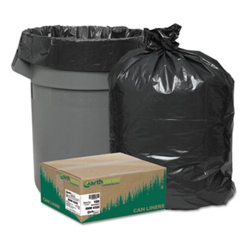 Earthsense® Commercial Linear Low Density Recycled Can Liners, 56 gal, 2 mil, 43" x 47", Black, 10 Bags/Roll, 10 Rolls/Carton Item: WBIRNW4320