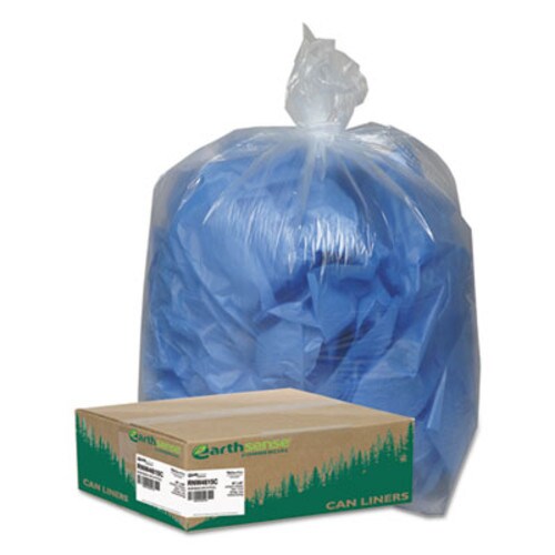 Earthsense® Commercial Linear Low Density Clear Recycled Can Liners, 45 gal, 1.5 mil, 40" x 46", Clear, 10 Bags/Roll, 10 Rolls/Carton Item: WBIRNW4615C