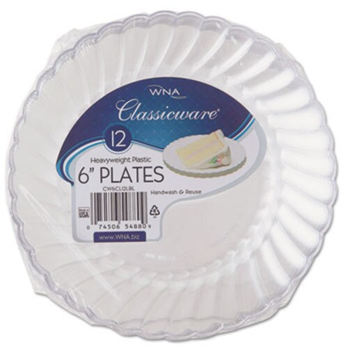 WNA Classicware Plastic Plates, 6" dia, Clear, 12/Pack, 15 Packs/Carton Item: WNARSCW61512