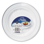 WNA Masterpiece Plastic Dinnerware, 10.25" dia, White/Silver, 10/Pack Item: WNARSM101210WSP