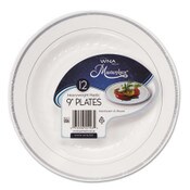 WNA Masterpiece Plastic Dinnerware, 9" dia, White/Silver, 10/Pack Item: WNARSM91210WSPK